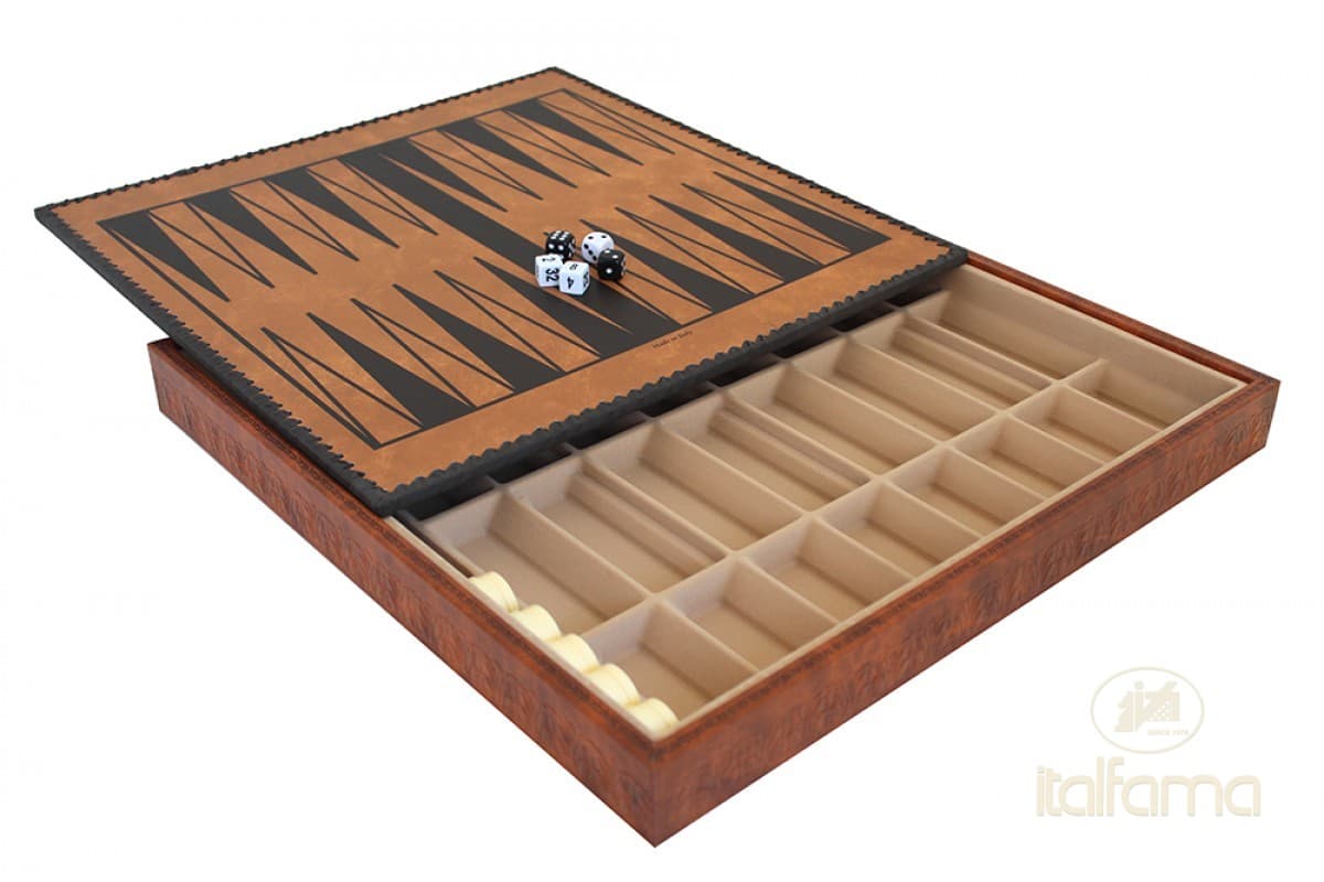 Italfama LEATHERETTE CHESSBOARD BROWN/BLACK WITH CHESS COMPARTMENTS, BACKGAMMON AND CHECKERS SET