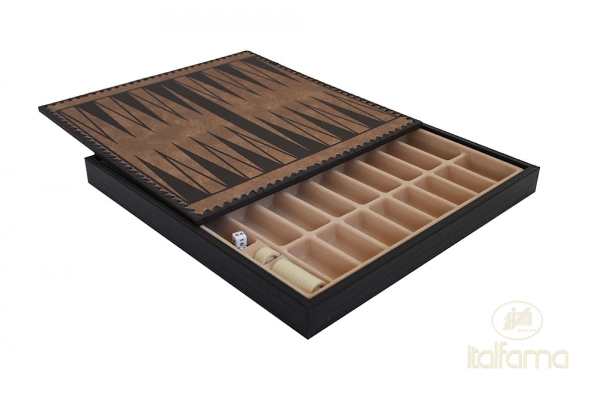 Italfama LEATHERETTE CHESSBOARD GOLD/BLACK WITH CHESS COMPARTMENTS, BACKGAMMON AND CHECKERS SET
