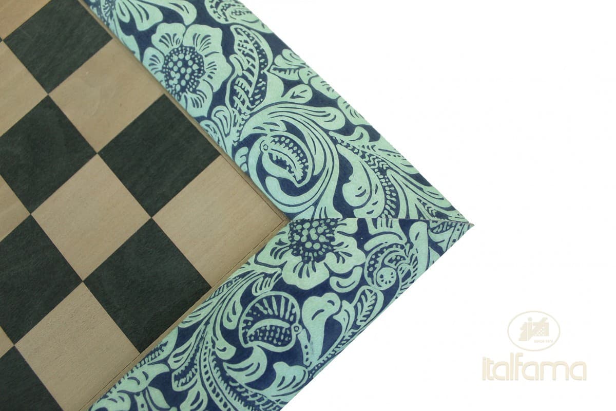 Italfama WOODEN AND GREEN FLOWERED LEATHERETTE CHESS BOARD