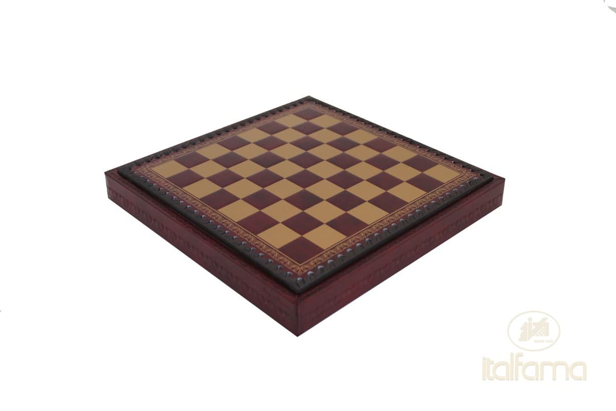 Italfama LEATHERETTE CHESSBOARD GOLD/BURGUNDY WITH CHESS COMPARTMENTS AND CHECKERS SET