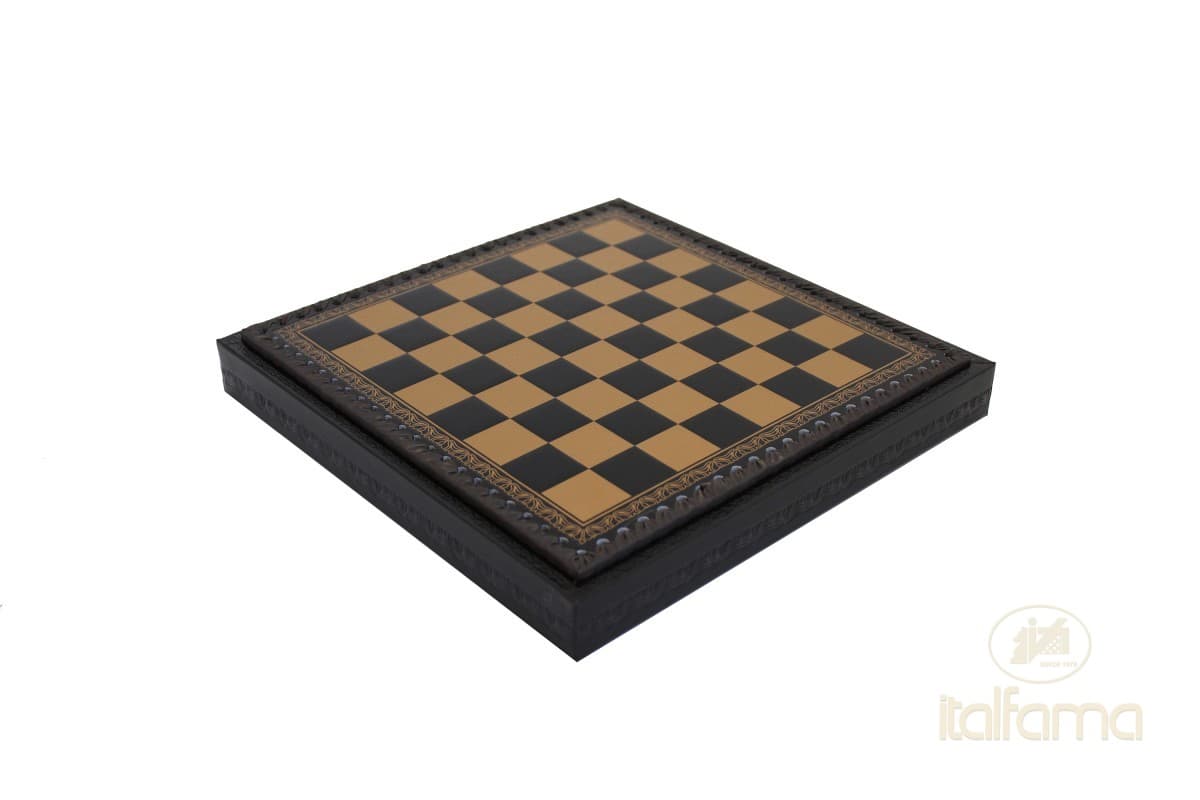 Italfama LEATHERETTE CHESSBOARD GOLD/BLACK WITH CHESS COMPARTMENTS AND CHECKERS SET