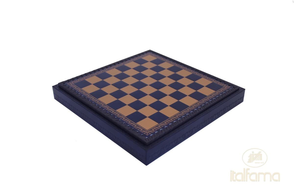 Italfama LEATHERETTE CHESSBOARD GOLD/BLUE WITH CHESS COMPARTMENTS AND CHECKERS SET