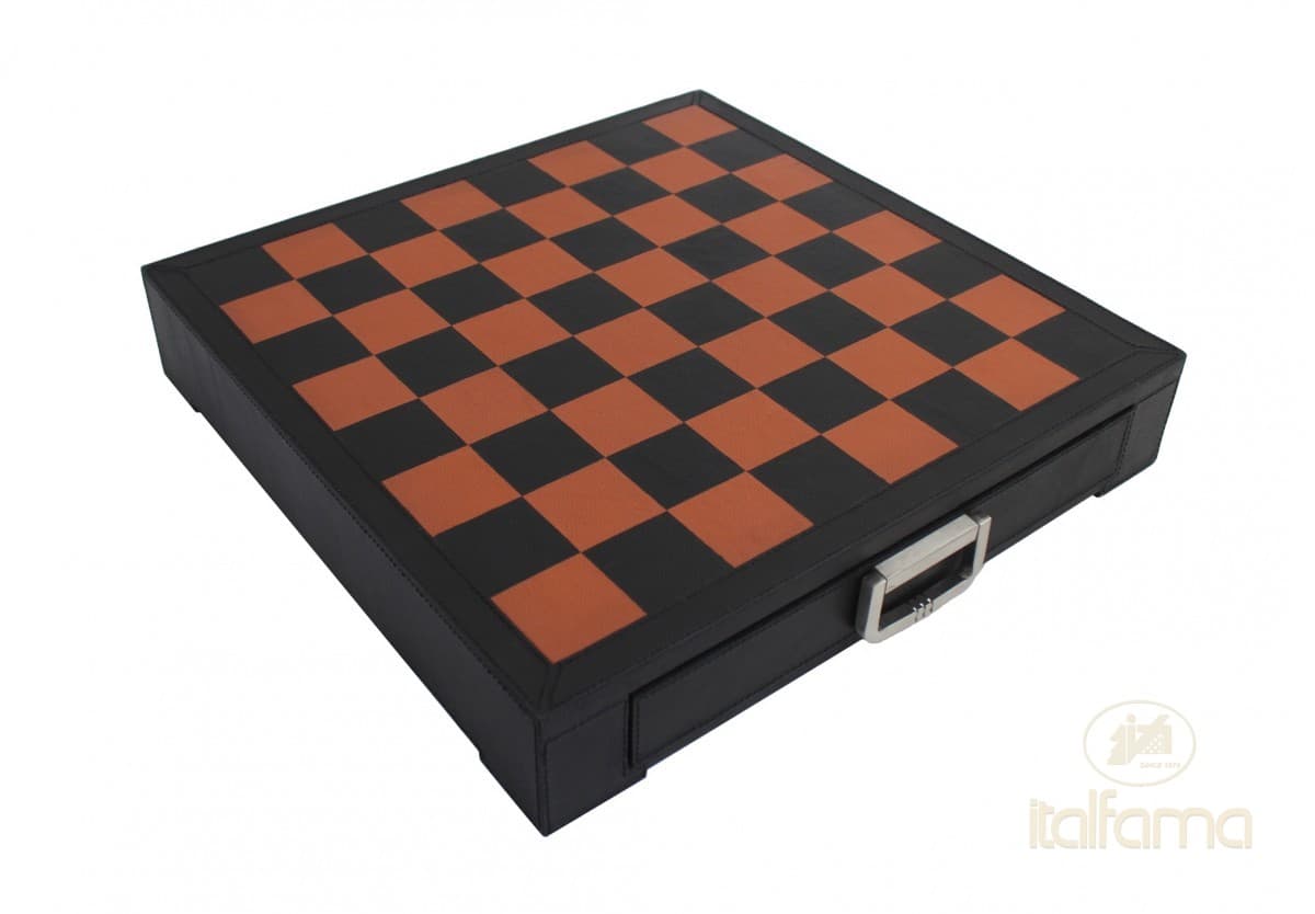 Italfama GENUINE LEATHER CHESSBOARD WITH DRAWER BLACK/BROWN