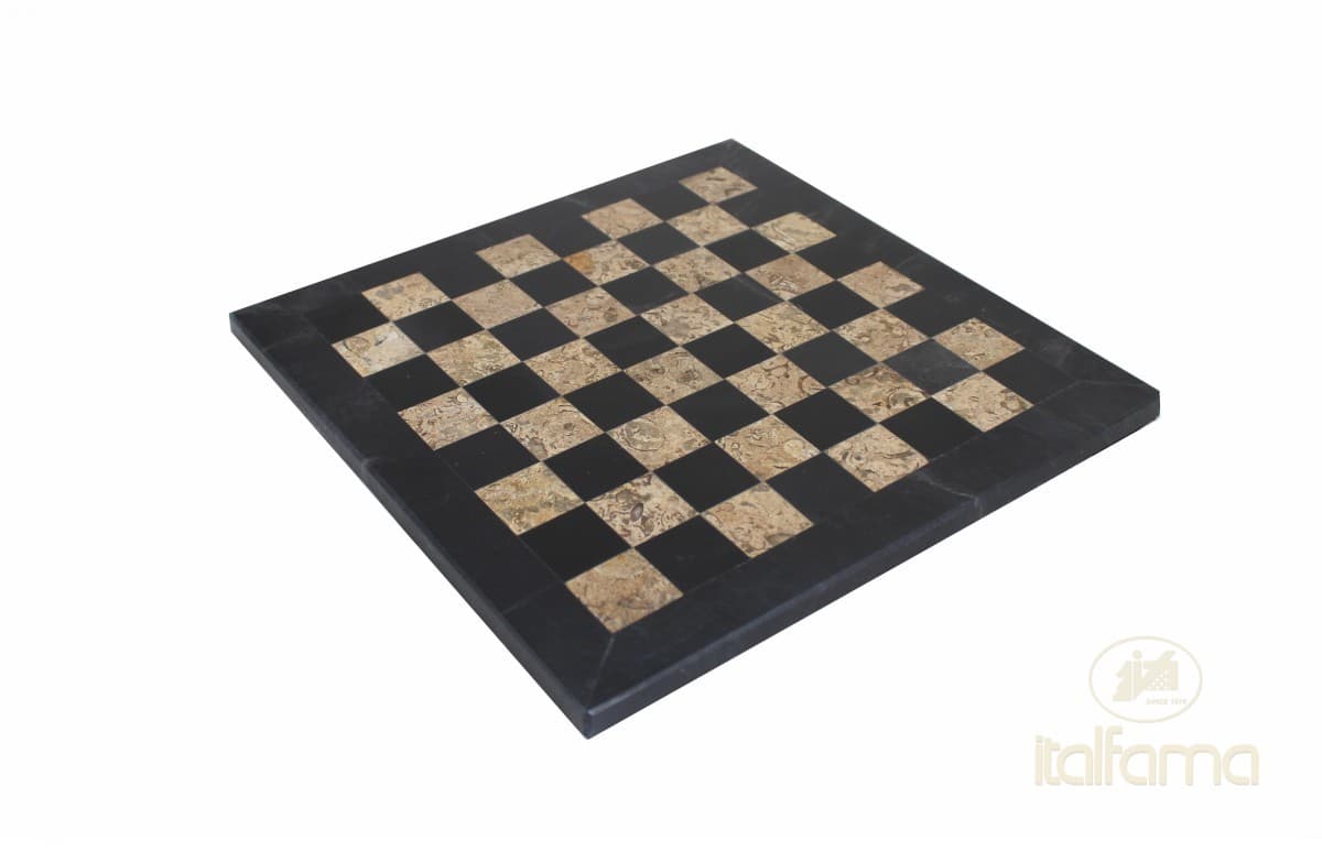 Italfama BLACK AND FOSSIL BROWN MARBLE CHESS SET