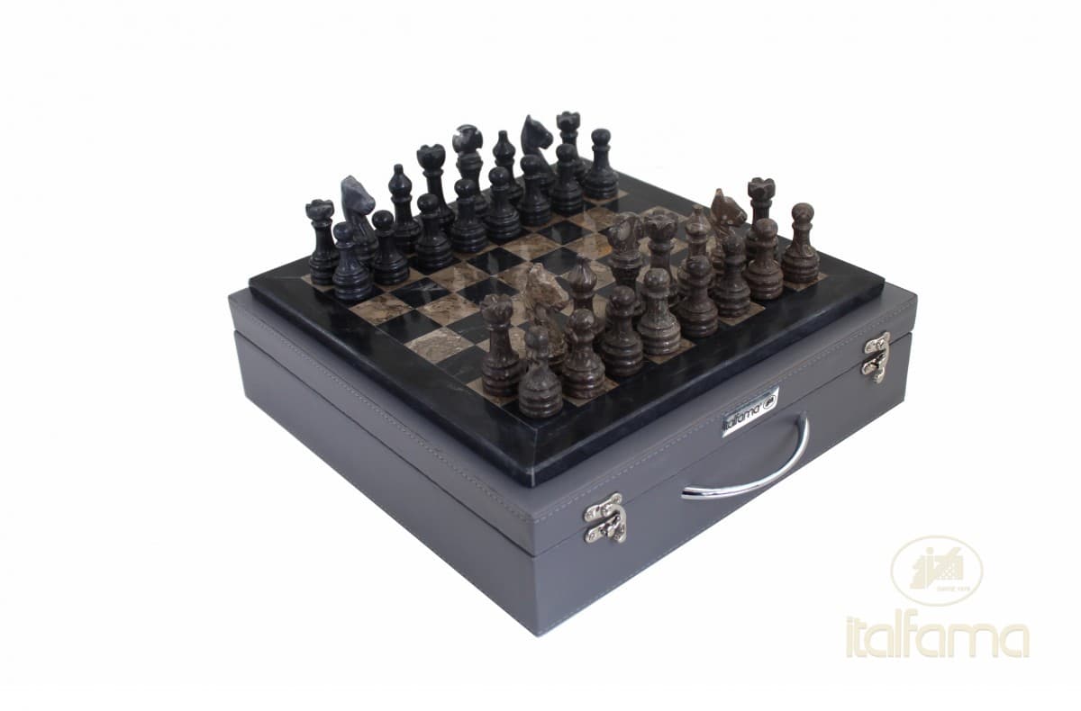 Italfama BLACK AND GREY MARBLE CHESS BOARD