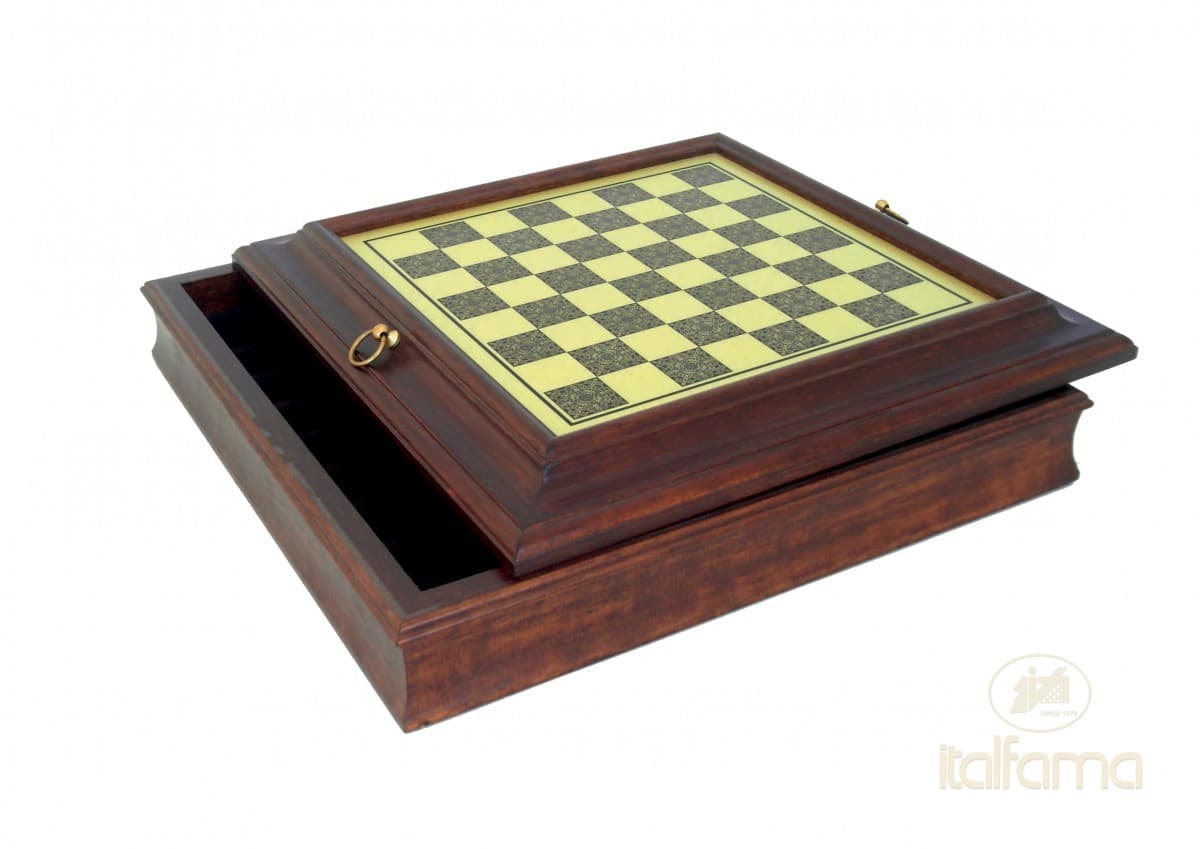 Italfama BRASS STYLE CHESSBOARD BOX WITH WOODEN FRAME