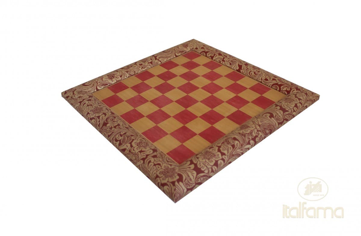 Italfama WOODEN AND RED FLOWERED LEATHERETTE CHESS BOARD