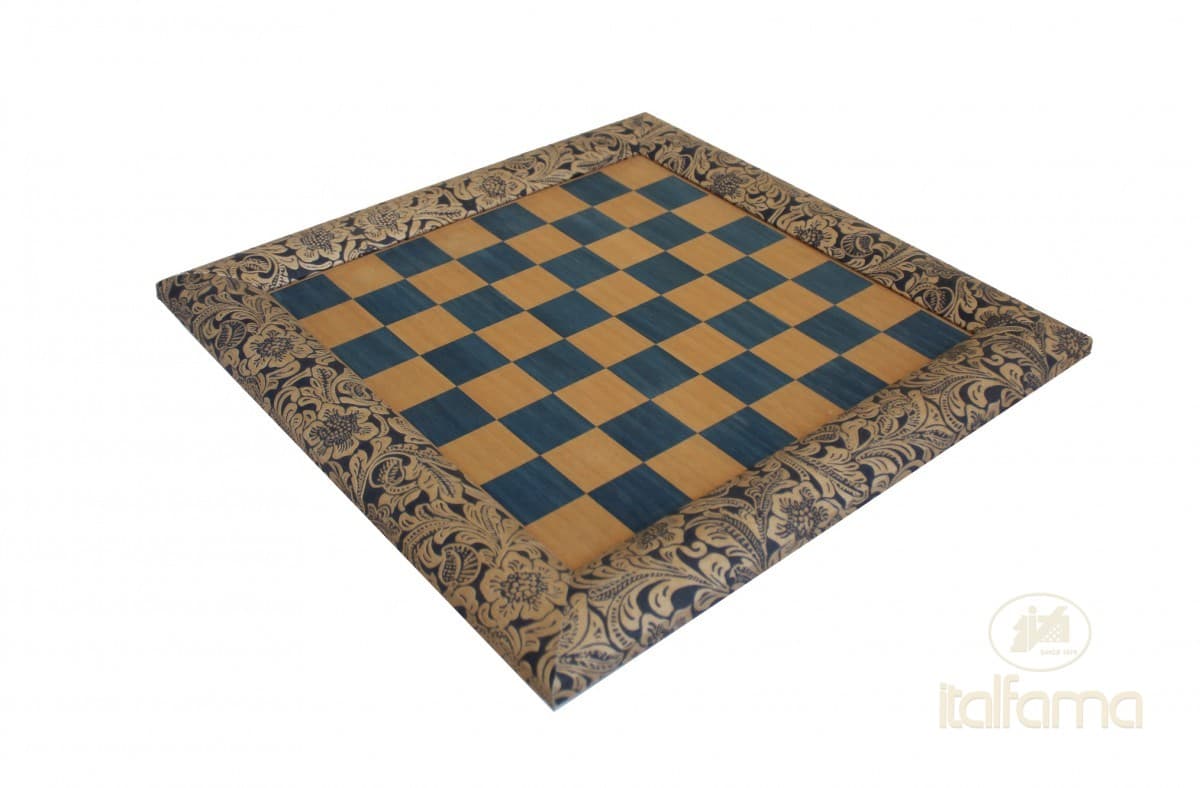 Italfama WOODEN AND BLU FLOWERED LEATHERETTE CHESS BOARD