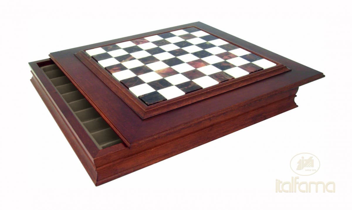 Italfama WOODEN CHESS BOARD WITH MARBLE TOP AND CHESS COMPARTMENT