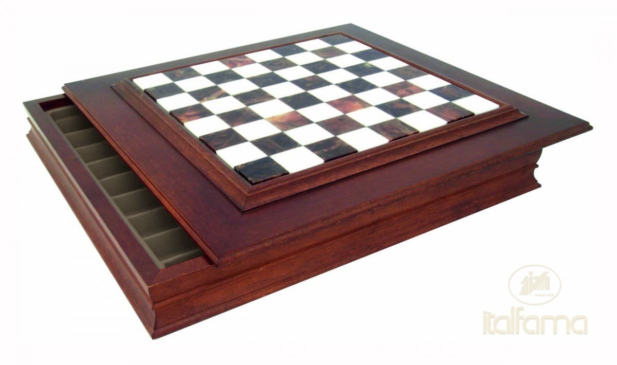 Italfama WOODEN CHESSBOARD BOX WITH MARBLE TOP