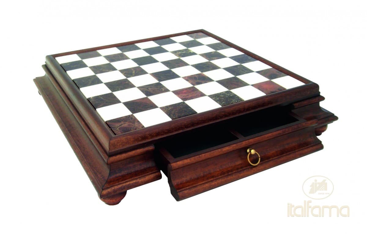 Italfama WOODEN CHESSBOARD WITH MARBLE TOP AND DRAWER