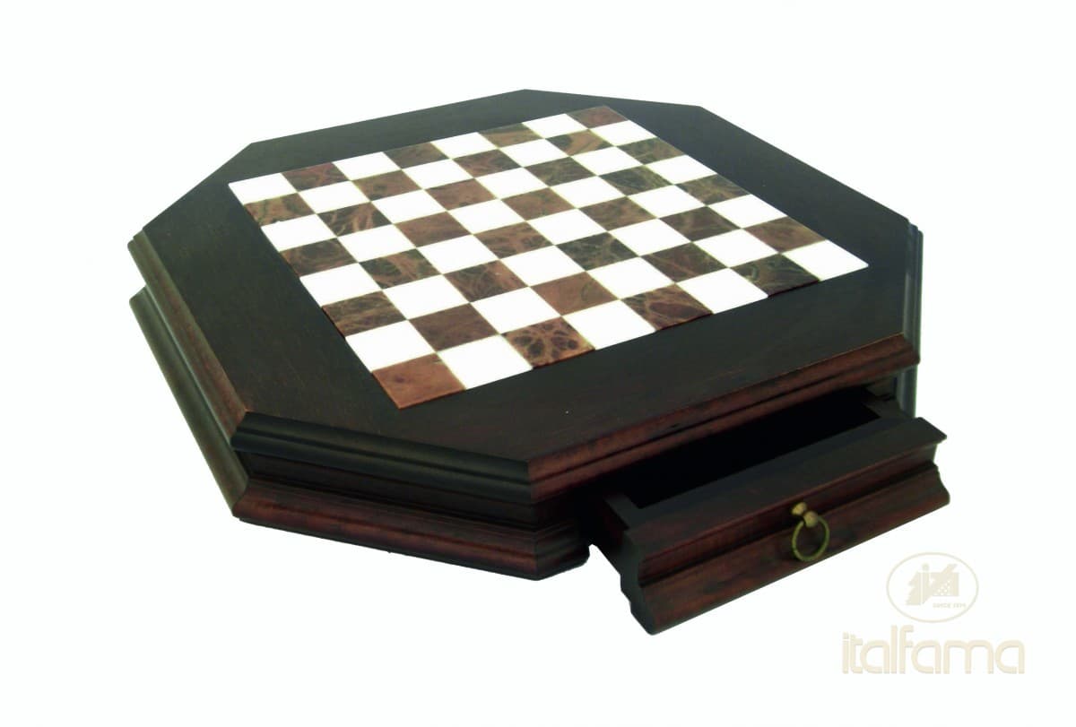 Italfama OCTAGONAL WOODEN CHESSBOARD WITH MARBLE TOP AND DRAWER
