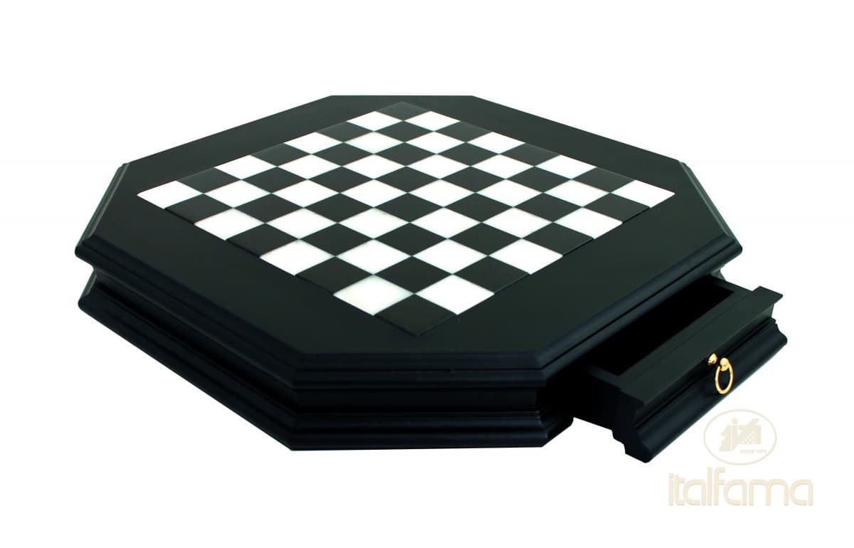 Italfama OCTAGONAL WOODEN CHESSBOARD WITH MARBLE TOP AND DRAWER (black version)