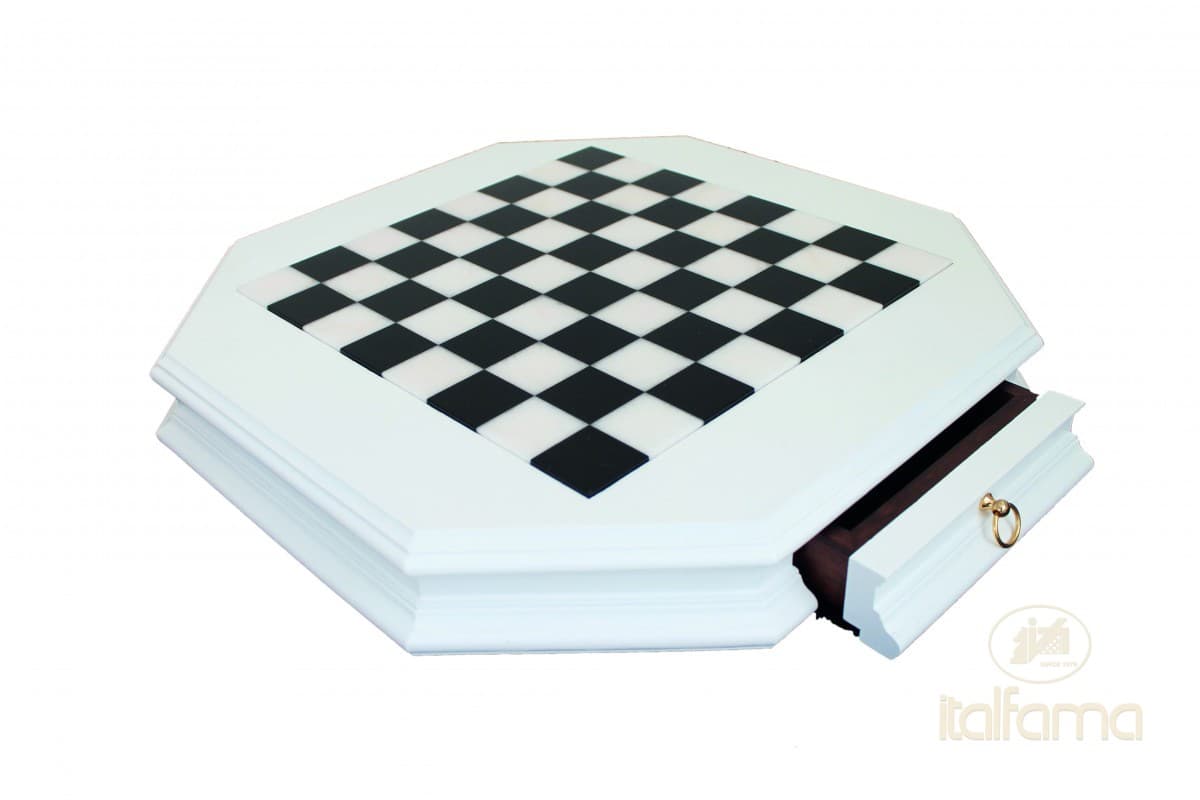 Italfama OCTAGONAL WOODEN CHESSBOARD WITH MARBLE TOP AND DRAWER (white version)