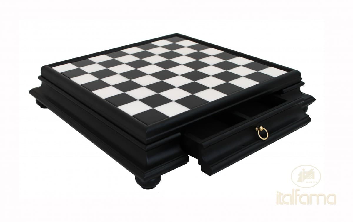 Italfama WOODEN CHESSBOARD WITH MARBLE TOP AND DRAWER (black version)