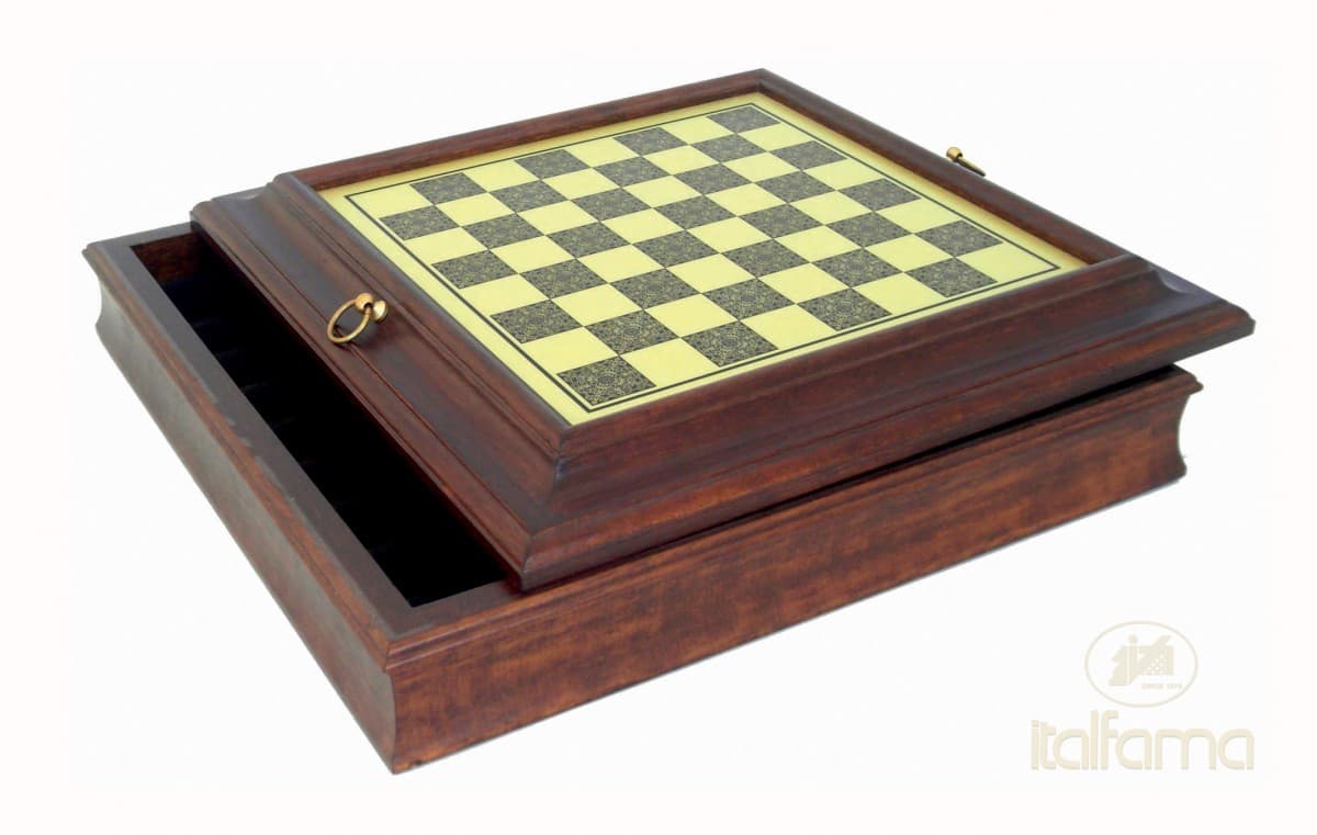 Italfama BRASS STYLE CHESSBOARD BOX WITH WOODEN FRAME