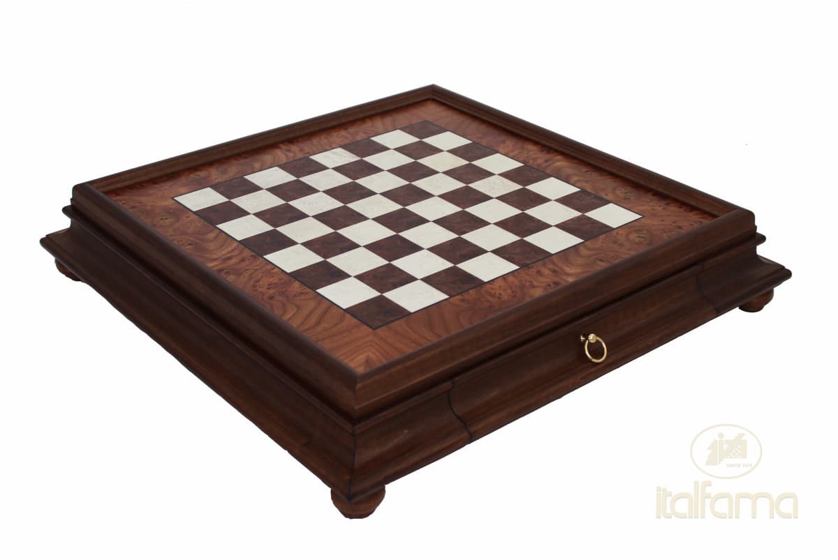 Italfama ELM BRIAR WOOD CHESSBOARD WITH DRAWER