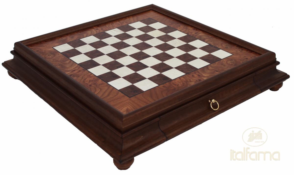 Italfama ELM BRIAR WOOD CHESSBOARD WITH DRAWER