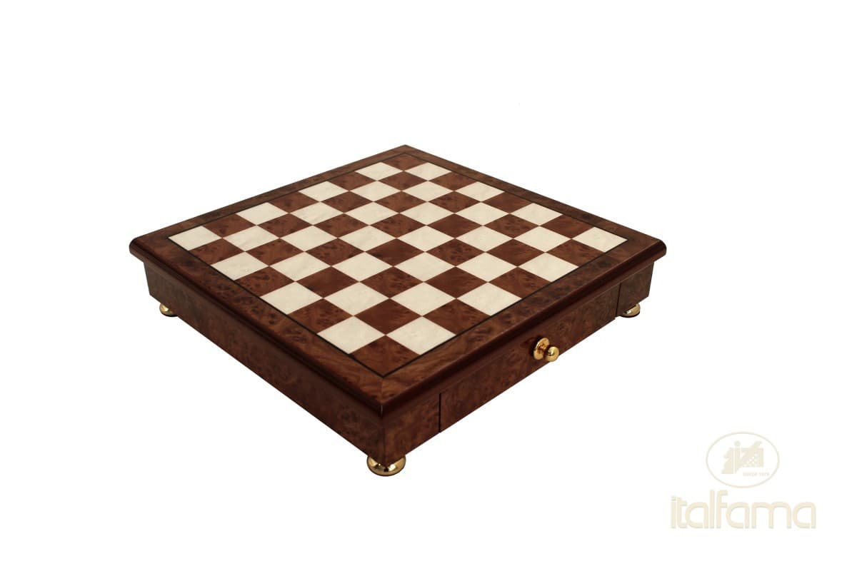 Italfama BRIAR ELM WOOD CHESSBOARD WITH DRAWER AND FEET GLOSSY FINISH