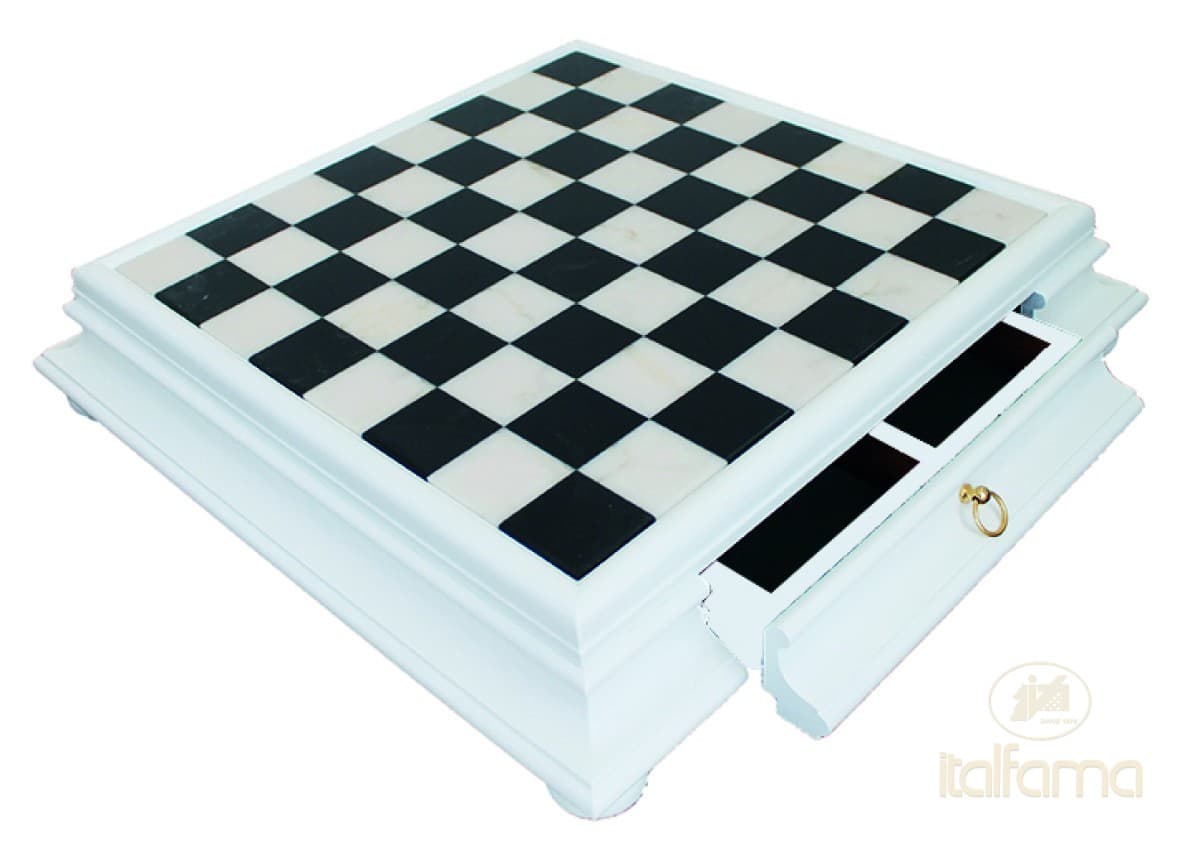 Italfama WOODEN CHESSBOARD WITH MARBLE TOP AND DRAWER (white version)