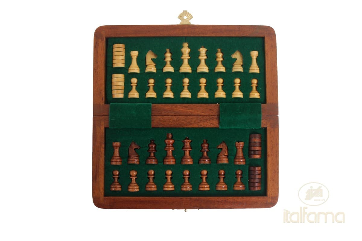 Italfama (2°size) "PREMIUM QUALITY" MAGNETIC WOODEN FOLDING CHESS + CHECKERS SET