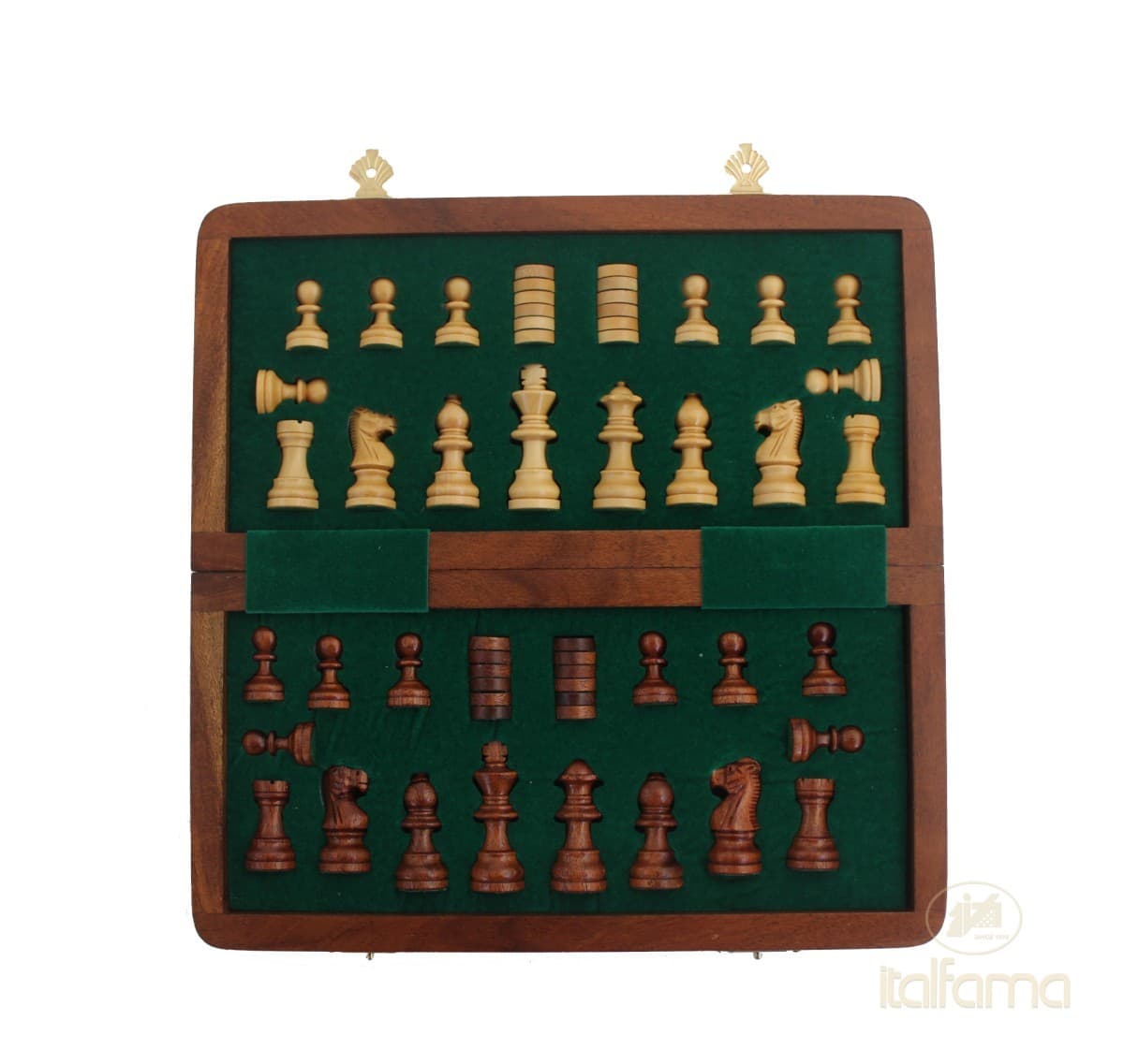 Italfama (3°size) "PREMIUM QUALITY"FOLDING MAGNETIC WOODEN CHESS SET + CHECKER SET