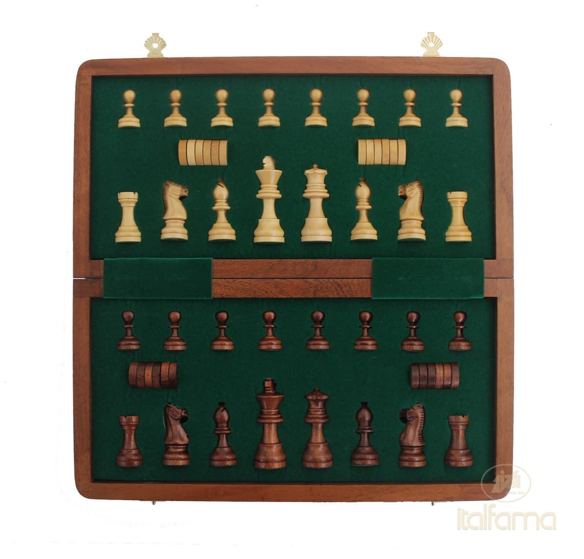Italfama (4°size) "PREMIUM QUALITY" MAGNETIC WOODEN FOLDING CHESS + CHECKERS SET
