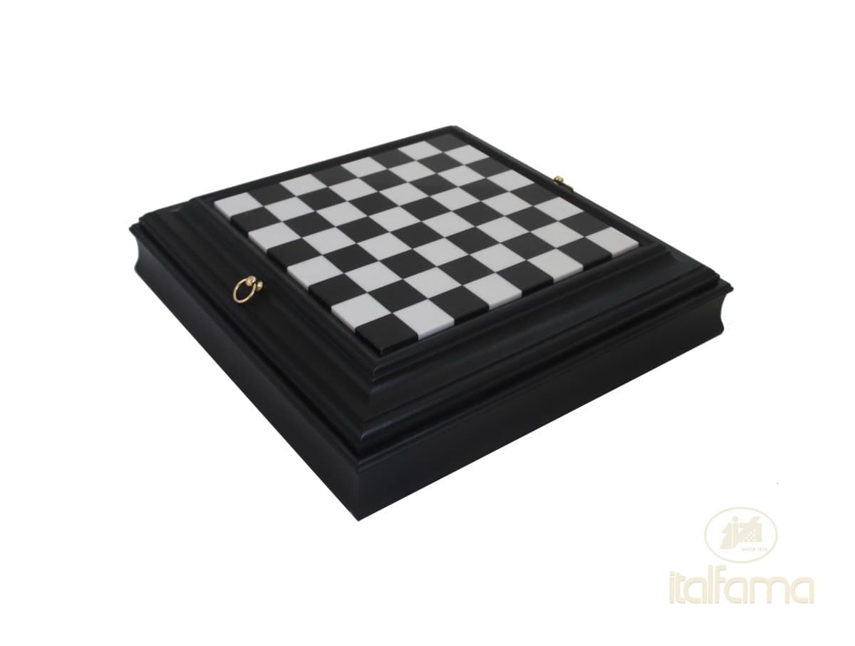 Italfama LACQUERED WOODEN CHESSBOARD BOX WITH MARBLE TOP