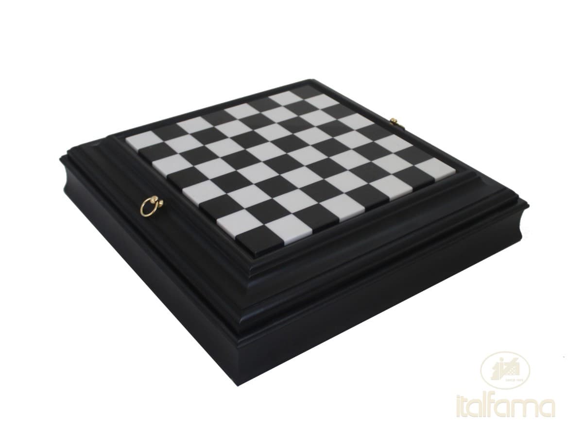 Italfama LACQUERED WOODEN CHESSBOARD BOX WITH MARBLE TOP