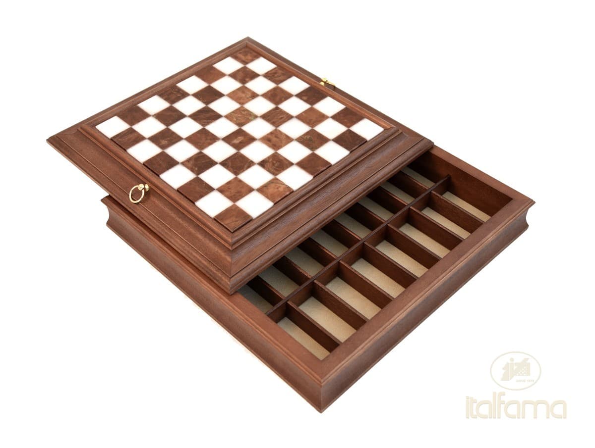 Italfama WOODEN CHESSBOARD BOX WITH MARBLE TOP
