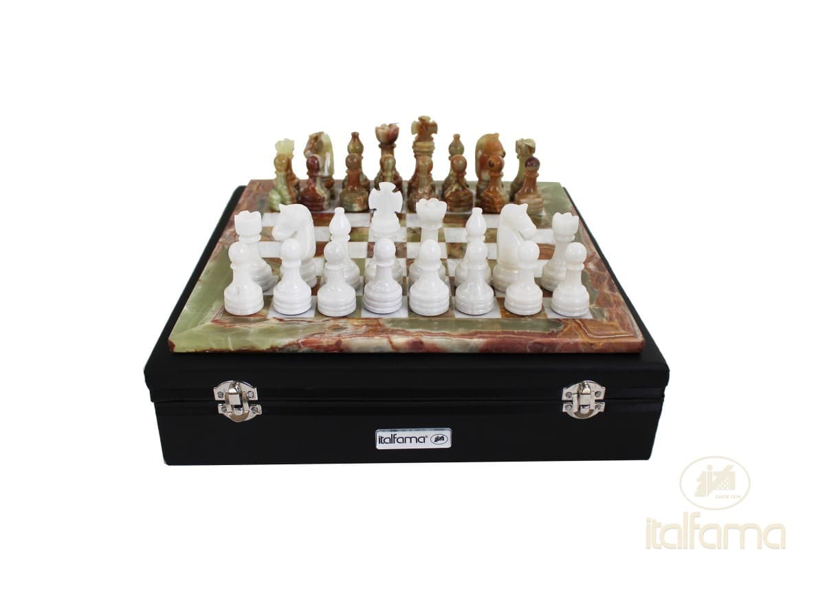 Italfama GREEN ONIX AND WHITE MARBLE CHESS SET