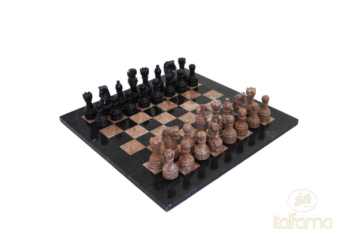 Italfama BLACK AND ANCIENT PINK MARBLE CHESS SET