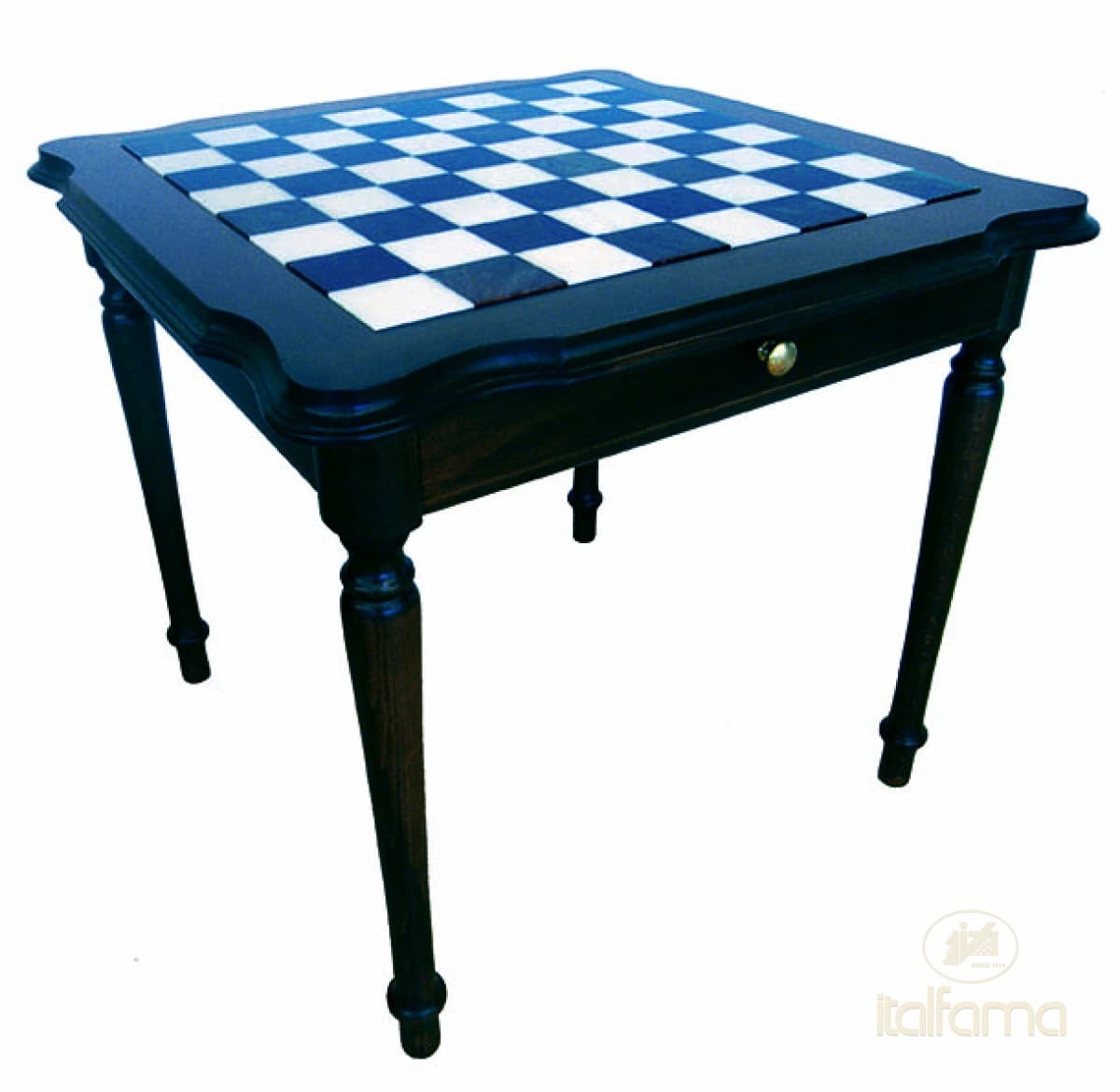 Italfama TILIA BLACK LACQUERED WOODEN CHESSTABLE WITH MARBLE TOP AND DOUBLE DRAWER