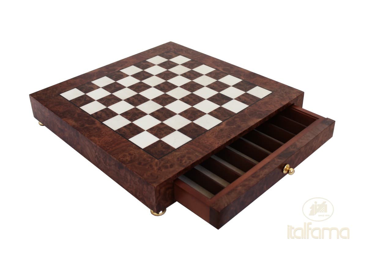 Italfama BRIAR ELM WOOD CHESSBOARD WITH DRAWER AND FEET