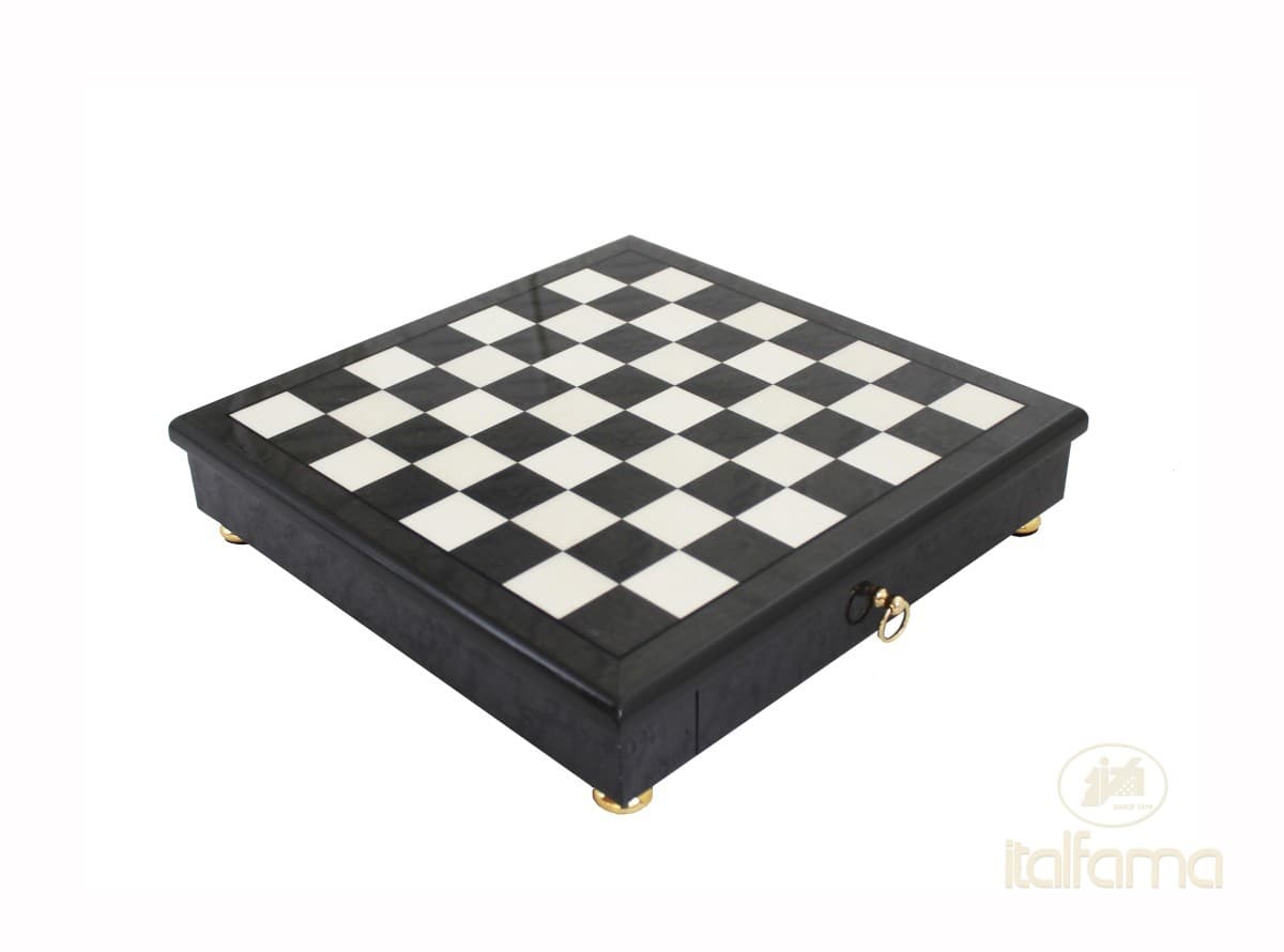 Italfama GREY BRIAR WOOD CHESSBOARD GLOSSY FINISH WITH DRAWER