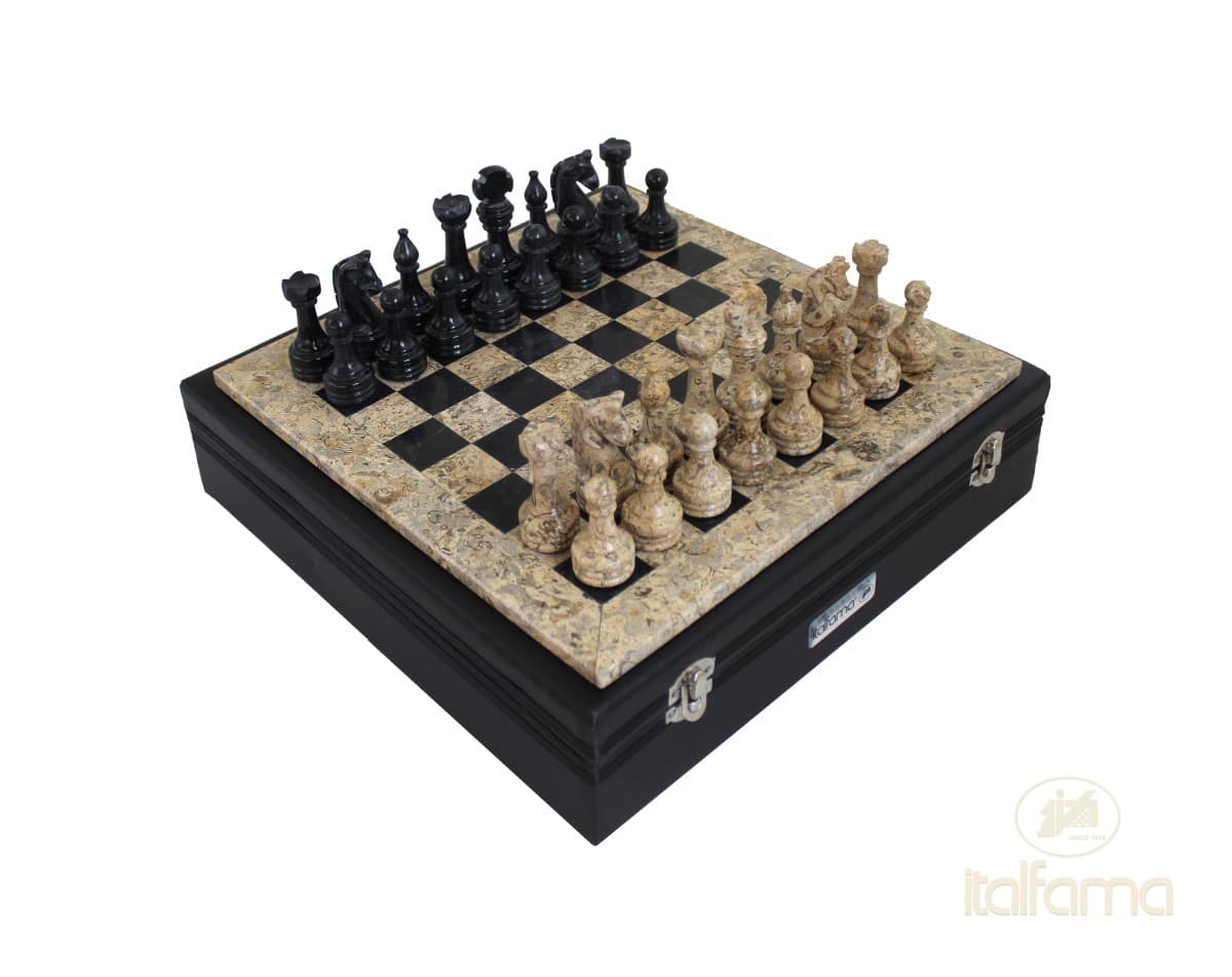 Italfama FOSSIL BROWN AND BLACK MARBLE CHESS SET