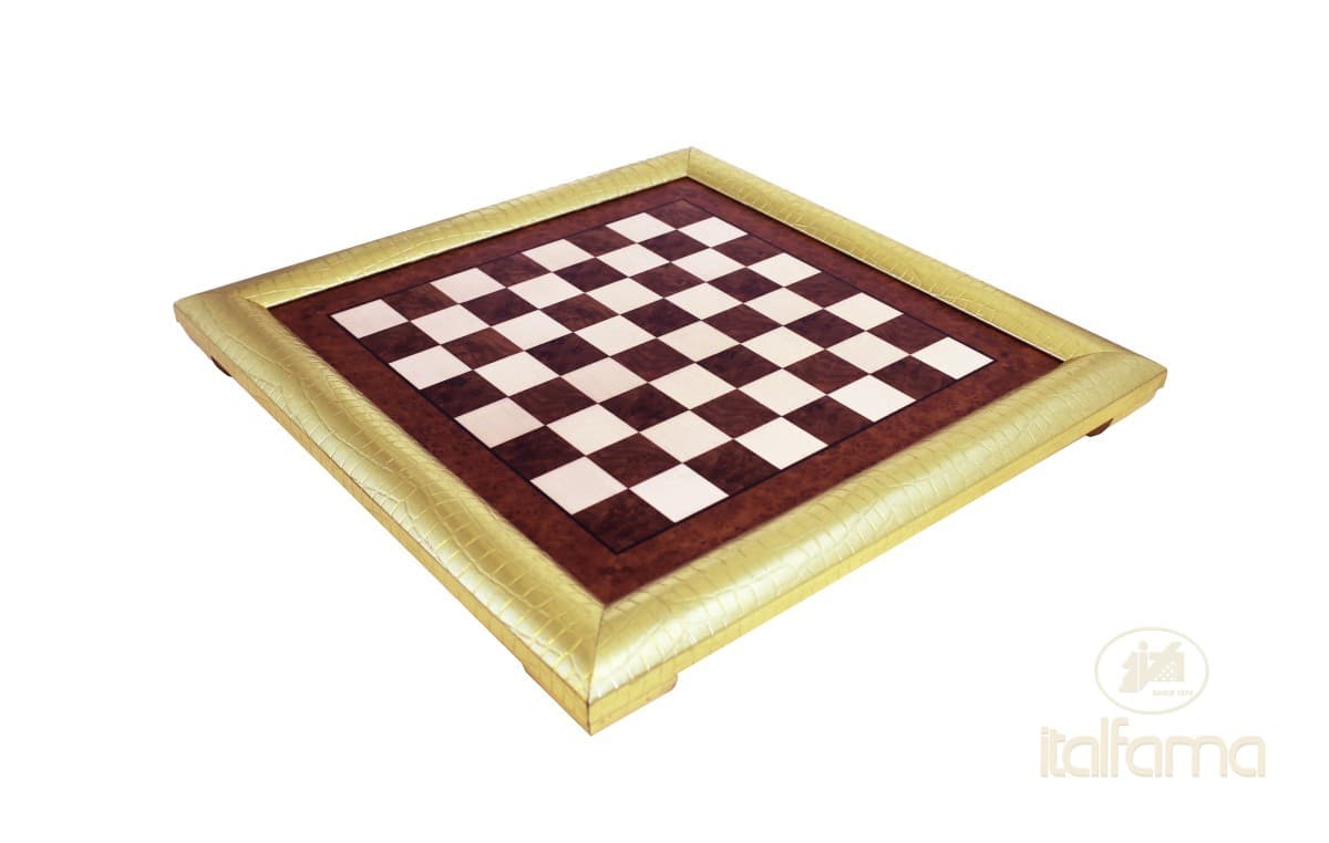 Italfama ELM BRIAR WOOD CHESSBOARD WITH GOLDEN FRAME
