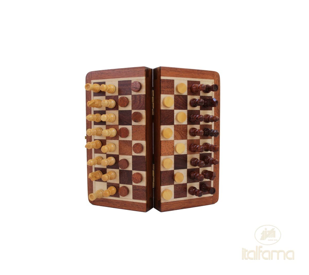 Italfama (1°size) "PREMIUM QUALITY" MAGNETIC WOODEN FOLDING CHESS + CHECKERS SET