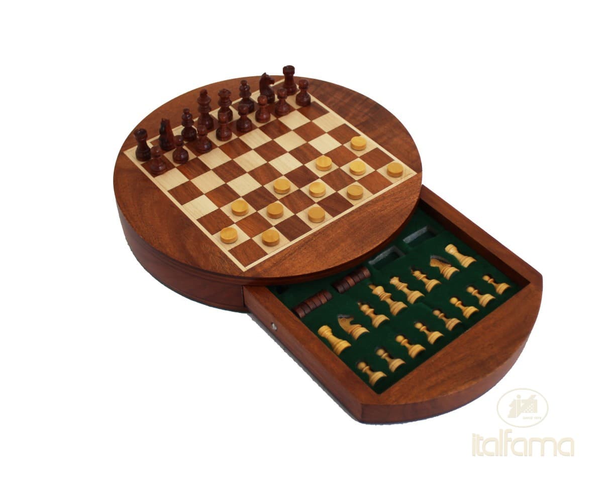 Italfama (2° size)"PREMIUM QUALITY" MAGNETIC WOODEN CHESS SET + CHECKERS SET WITH DRAWER