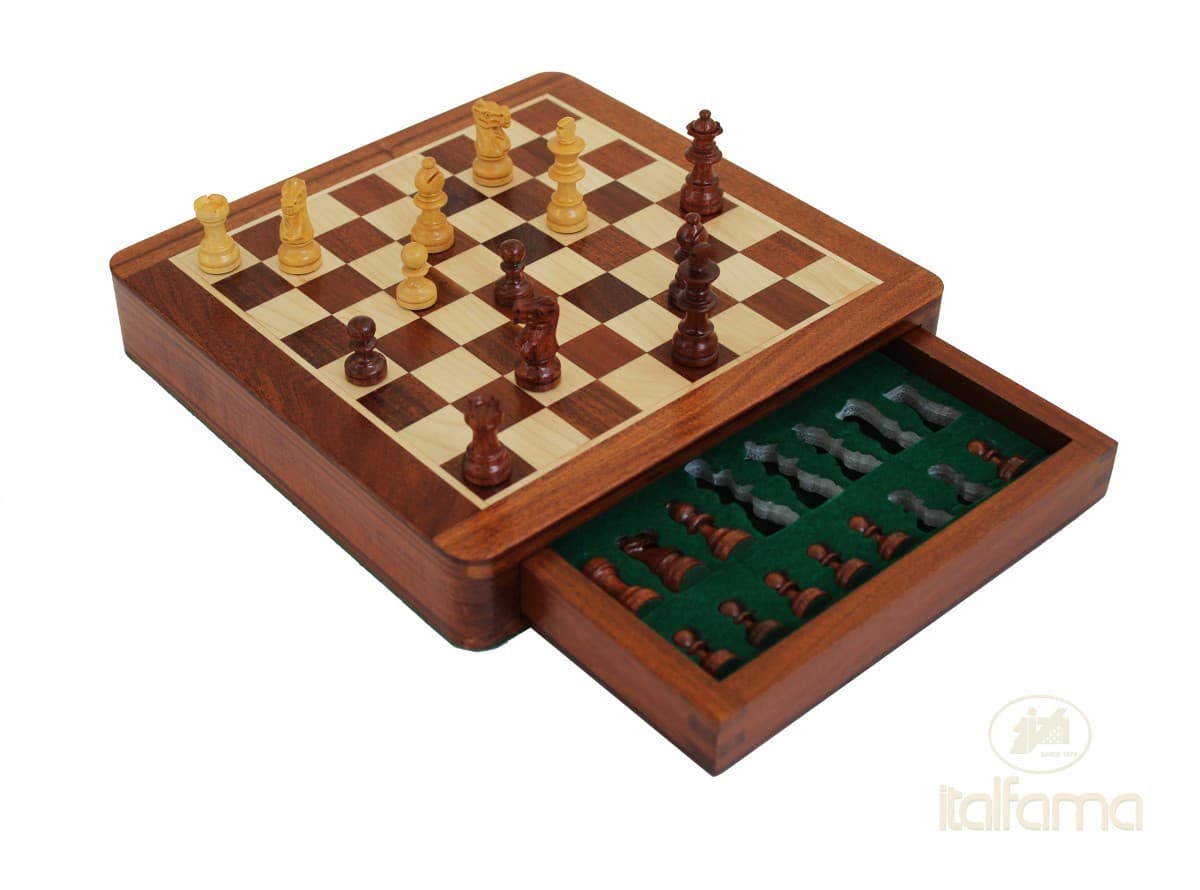 Italfama (2° size)"PREMIUM QUALITY" MAGNETIC WOODEN CHESS SET WITH DRAWER