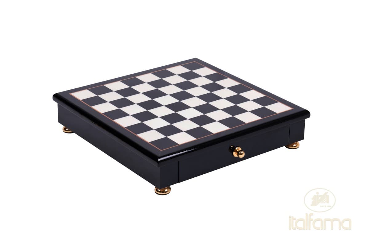 Italfama BLACK BRIAR WOOD CHESSBOARD GLOSSY FINISH WITH DRAWER