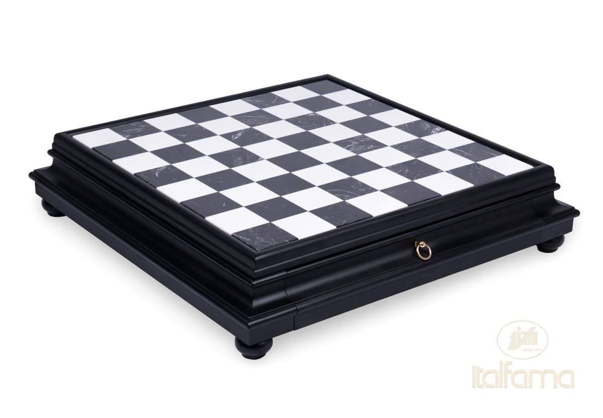 Italfama LACQUERED WOODEN CHESS BOARD WITH MARBLE TOP AND DRAWER