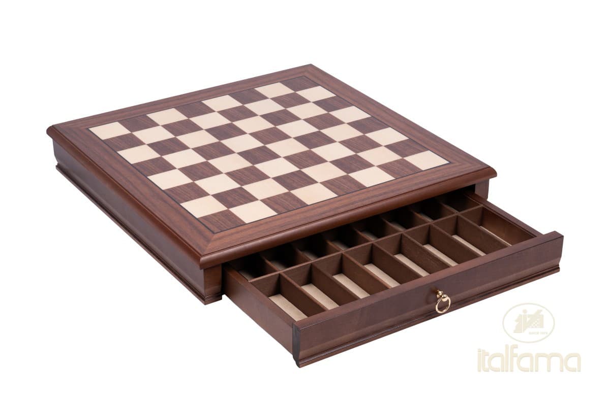 Italfama WALNUT AND MAPLE CHESSBOARD WITH DRAWER