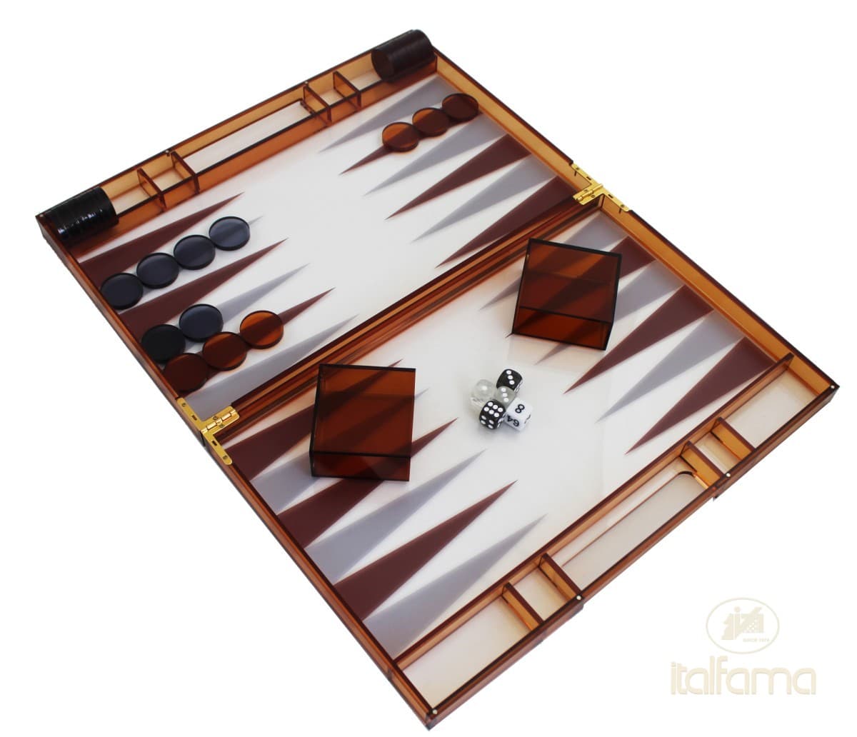 Italfama FOLDING PLEXIGLASS TRANSLUCENT ORANGE BACKGAMMON SET