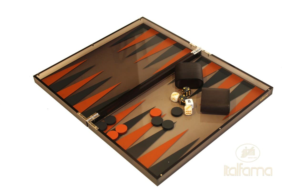 Italfama FOLDING PLEXIGLASS SMOKEY SATINIZED BLACK/RED BACKGAMMON SET