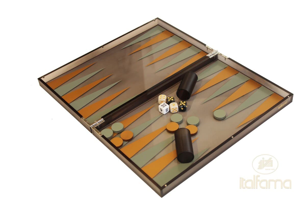 Italfama FOLDING PLEXIGLASS SMOKEY SATINIZED YELLOW/GREY BACKGAMMON SET