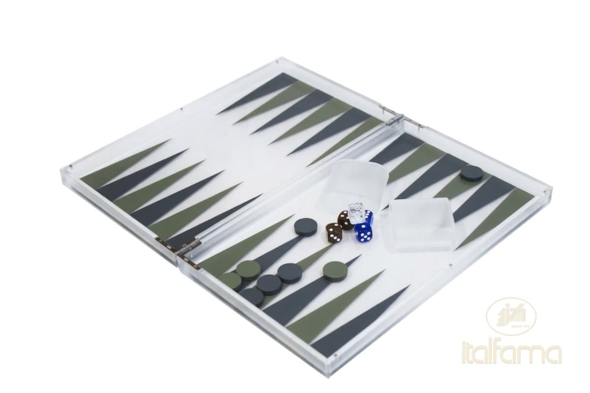 Italfama FOLDING PLEXIGLASS SATINIZED BLUE/GREEN BACKGAMMON SET