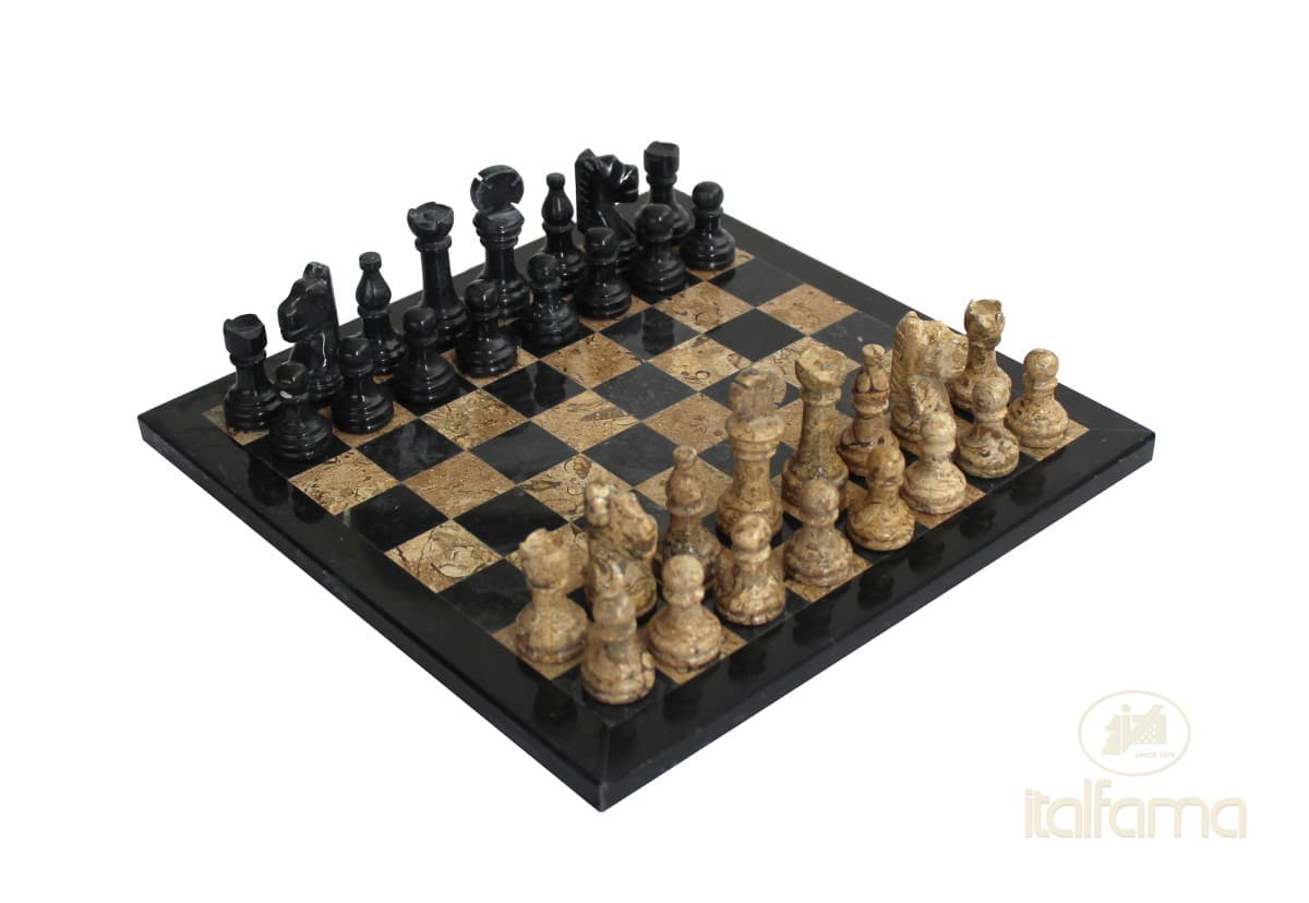 Italfama BLACK AND FOSSIL BROWN MARBLE CHESS SET