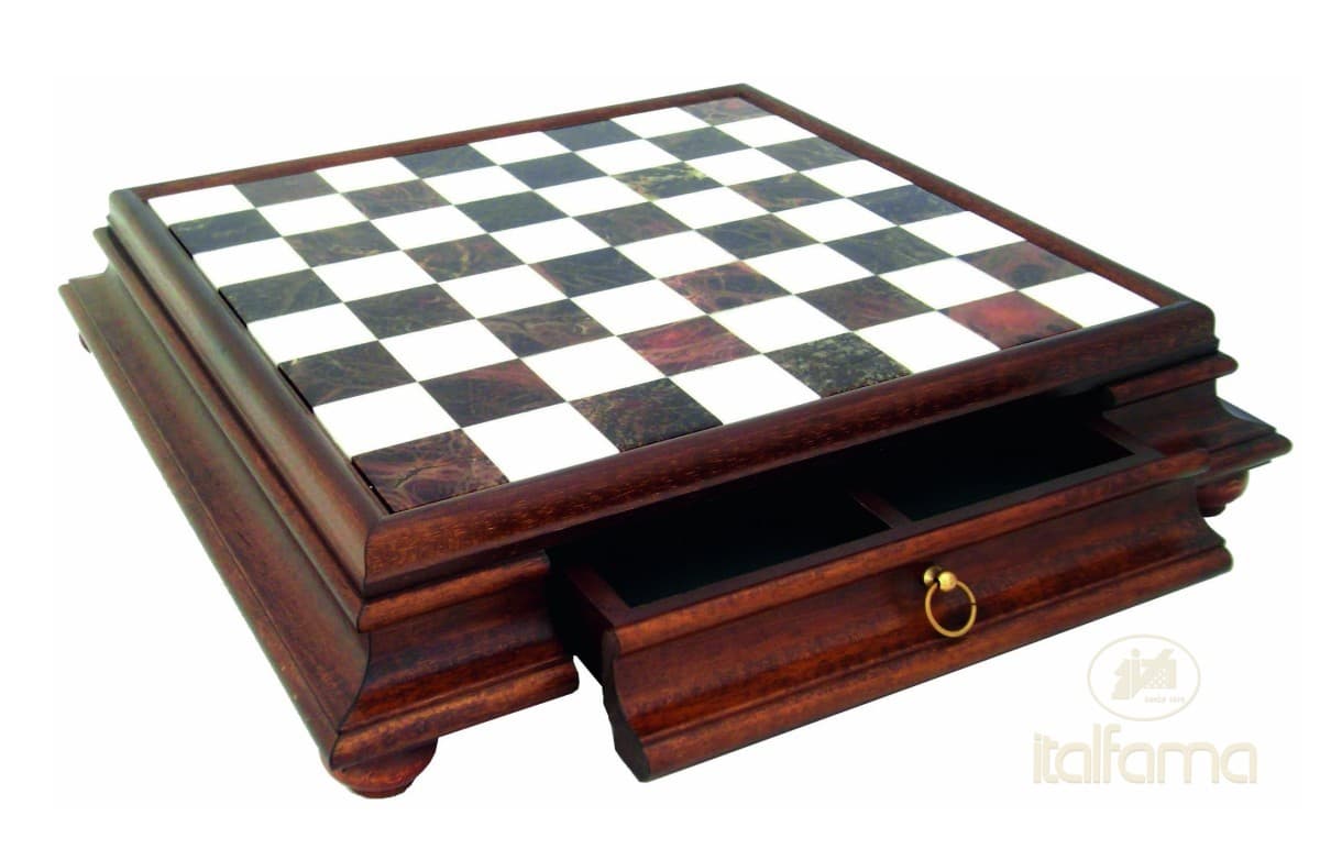 Italfama WOODEN CHESSBOARD WITH MARBLE TOP AND DRAWER