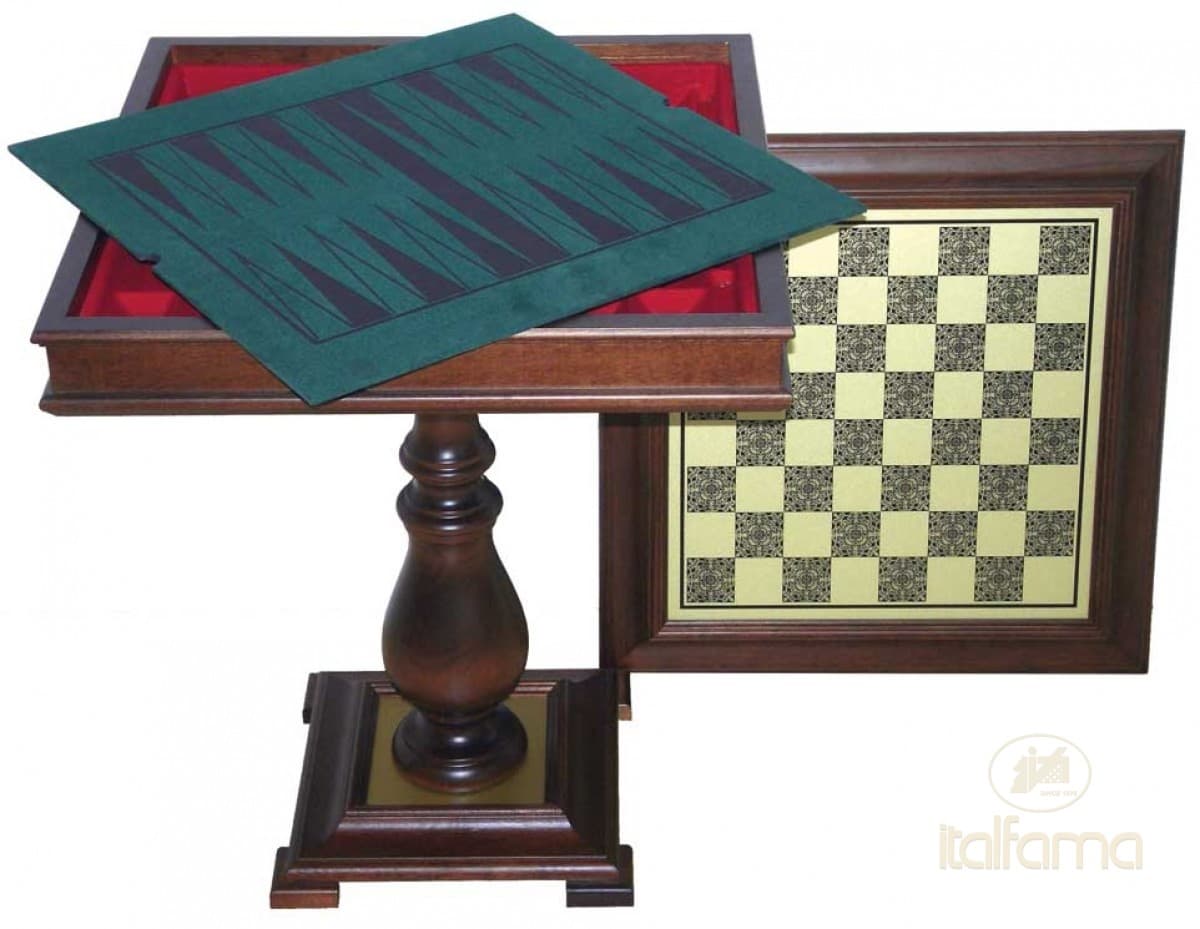 Italfama TILIA WOOD CHESSTABLE WITH BRASS STYLE TOP, BACKGAMMON INSIDE AND CHESS COMPARTMENT